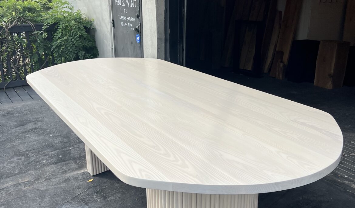 Ash Conference Table with Half-Round Reeded Pedestal Bases with Hidden Storage