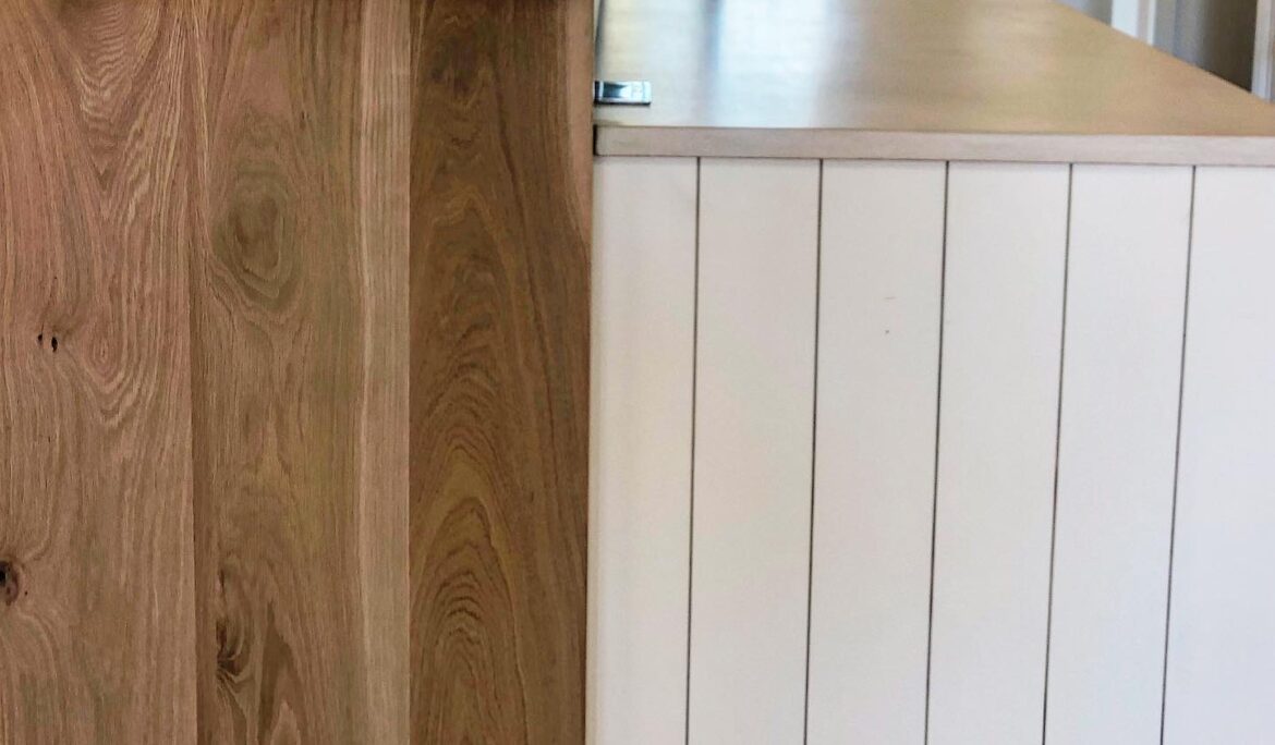 Waterfall white oak kitchen island
