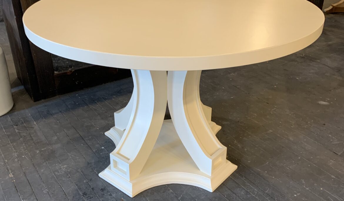 Round Painted Maple Table with Decorative Pedestal Style Base